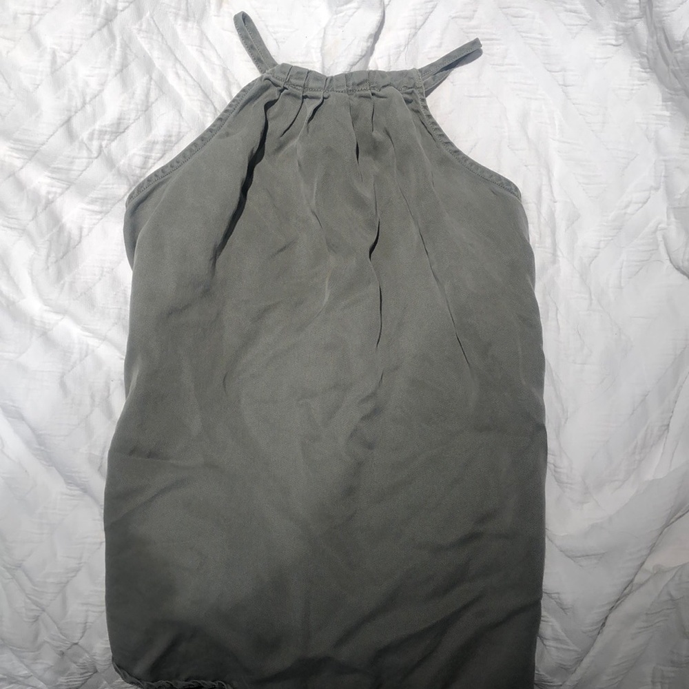 green high-neck halter top